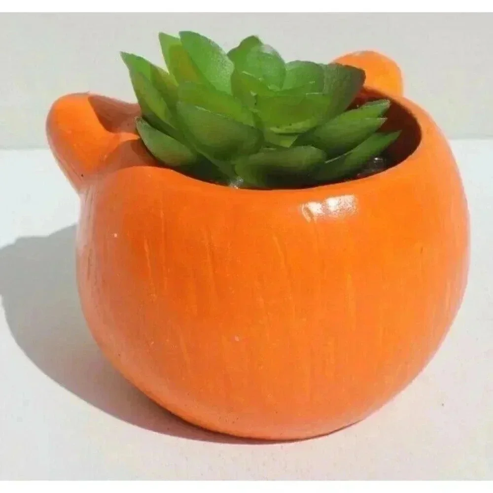 NEW Fox Face Thanksgiving / Halloween Ceramic Planter Plot W/ Succulents